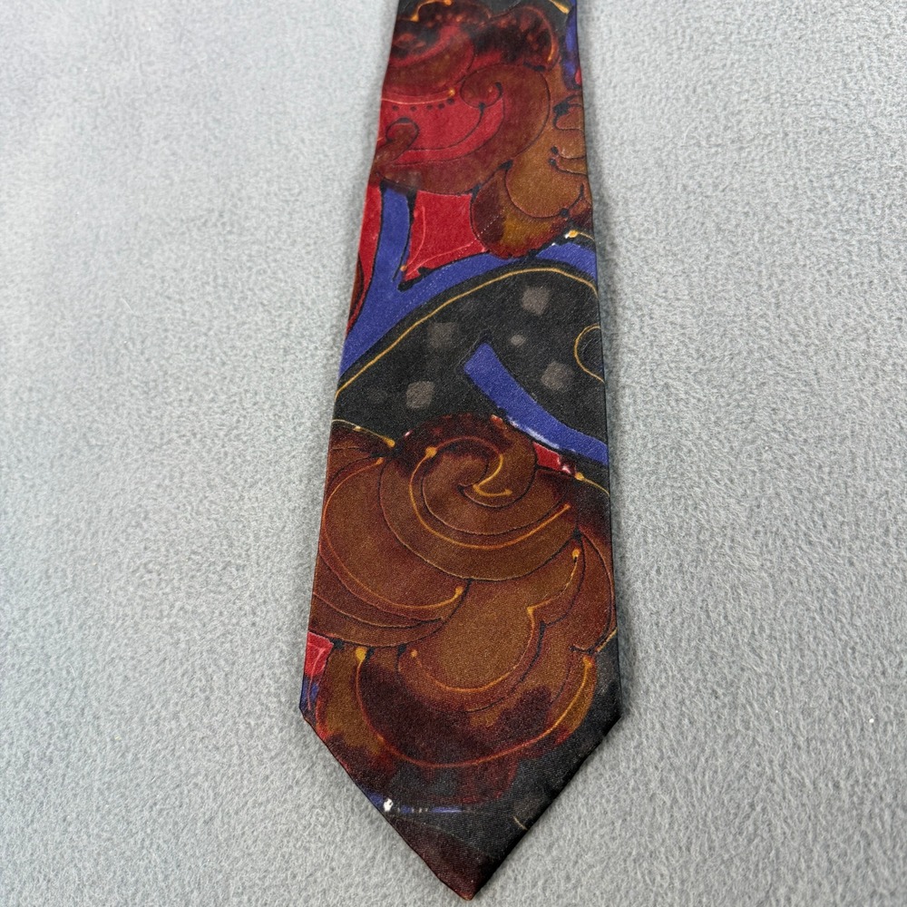 Essex Row Mens Abstract Floral Geometric Neck tie Burgundy Brown Blue Polyester